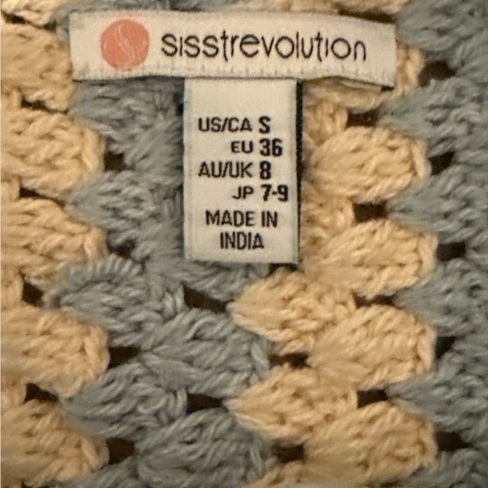 Sisstrevolution Crochet Sweater Knit Tank Cropped Blue & Green Small Beach NWT - Picture 3 of 4